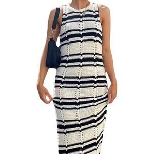 Women Stripped Rib Knitted Sleeveless Bodycon Small
